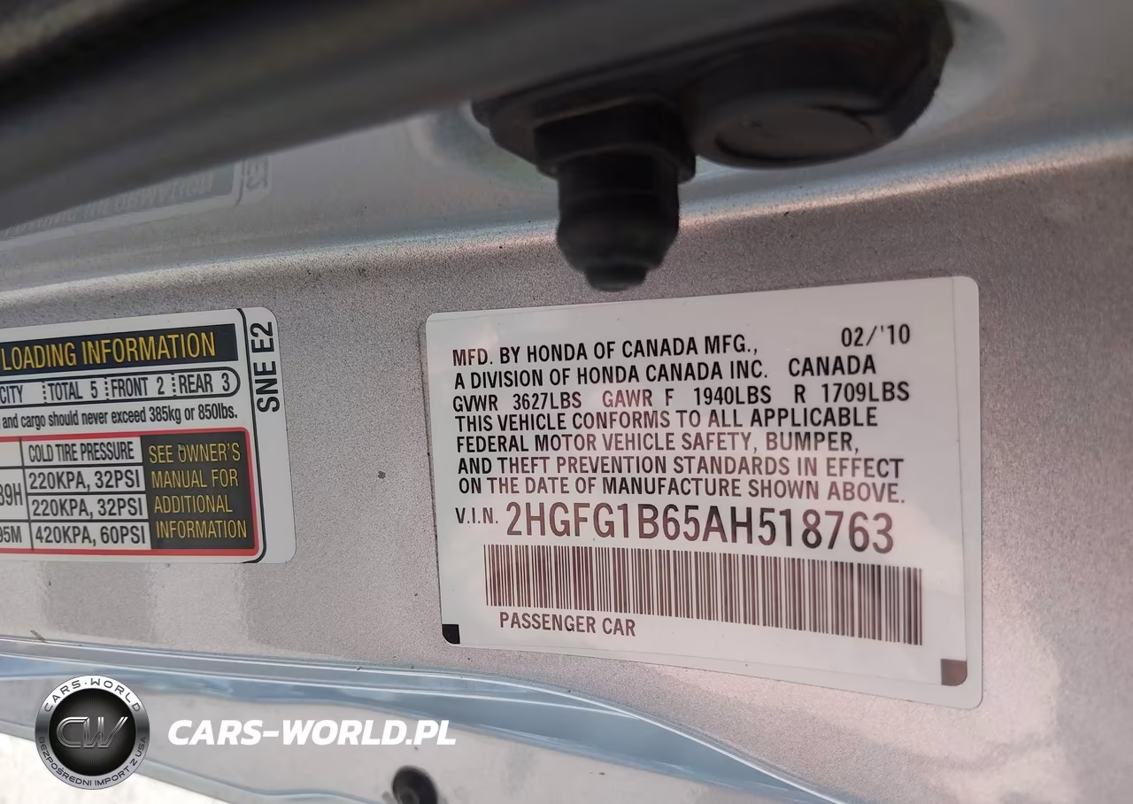 2010 Honda Civic Lx VIN:2HGFG1B65AH518763 - 9