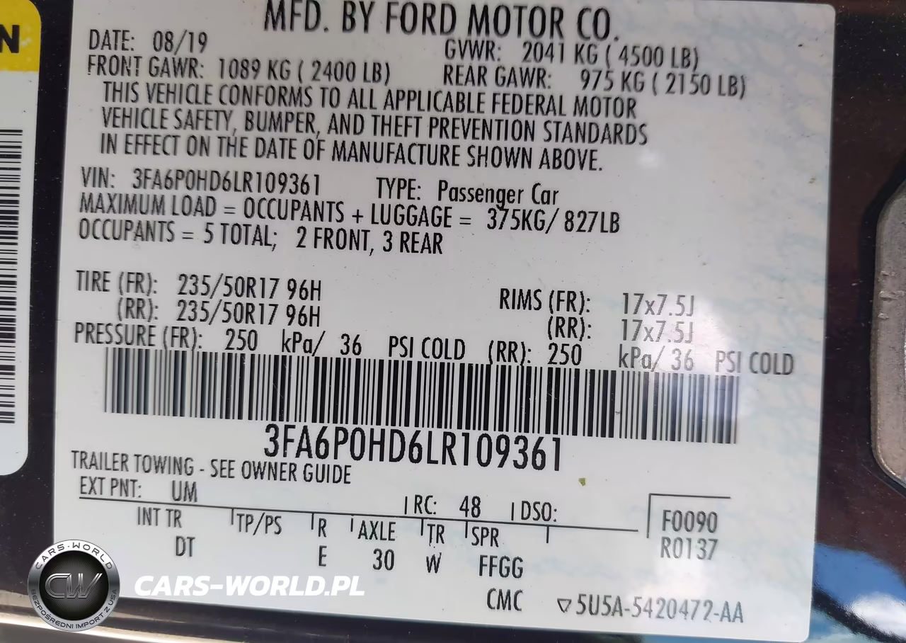 2020 Ford Fusion Se VIN:3FA6P0HD6LR109361 - 9