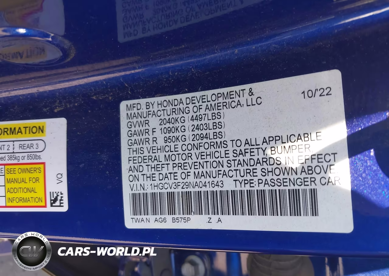 2022 Honda Accord Hybrid Sport VIN:1HGCV3F29NA041643 - 9