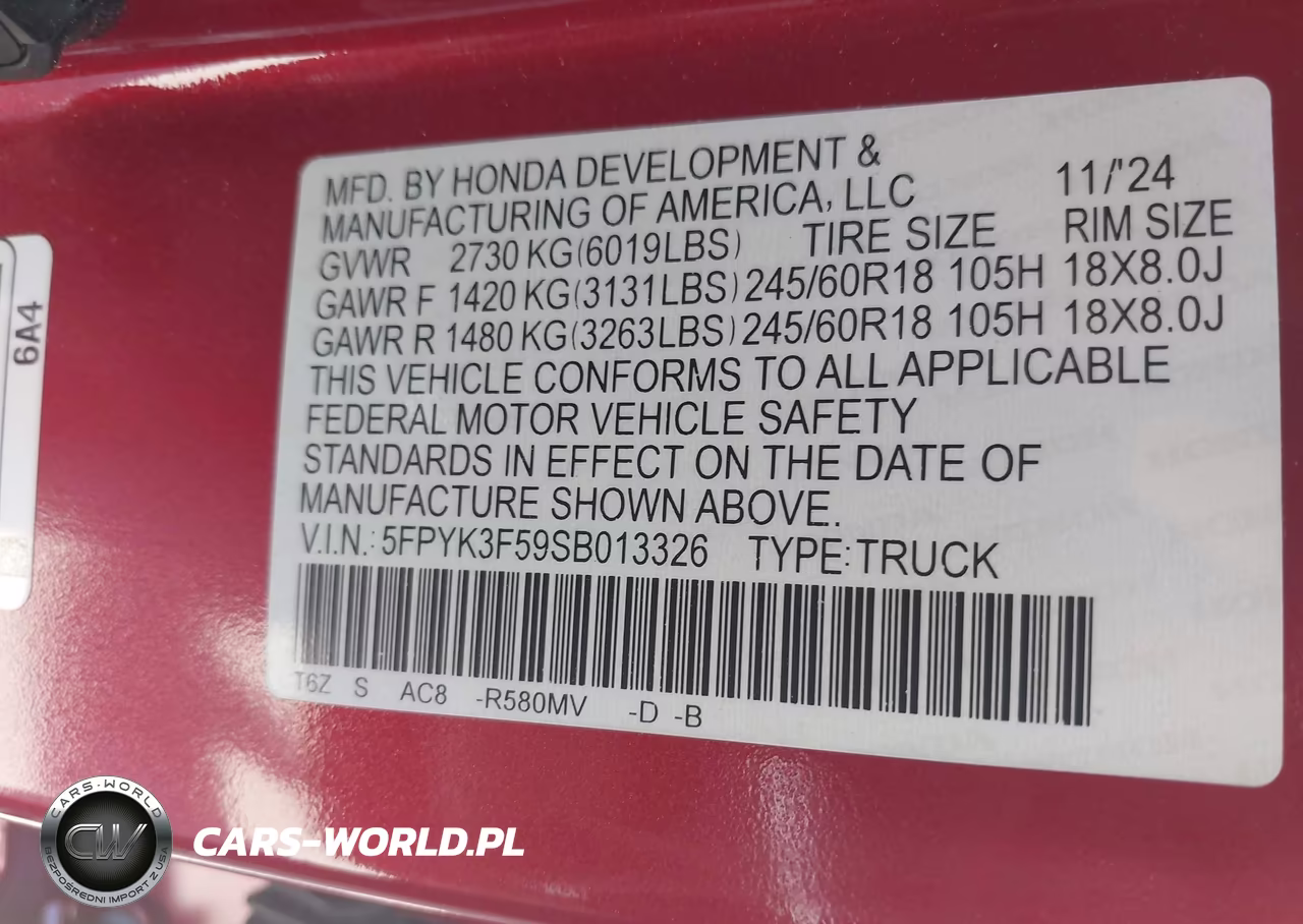 2025 Honda Ridgeline Rtl VIN:5FPYK3F59SB013326 - 9