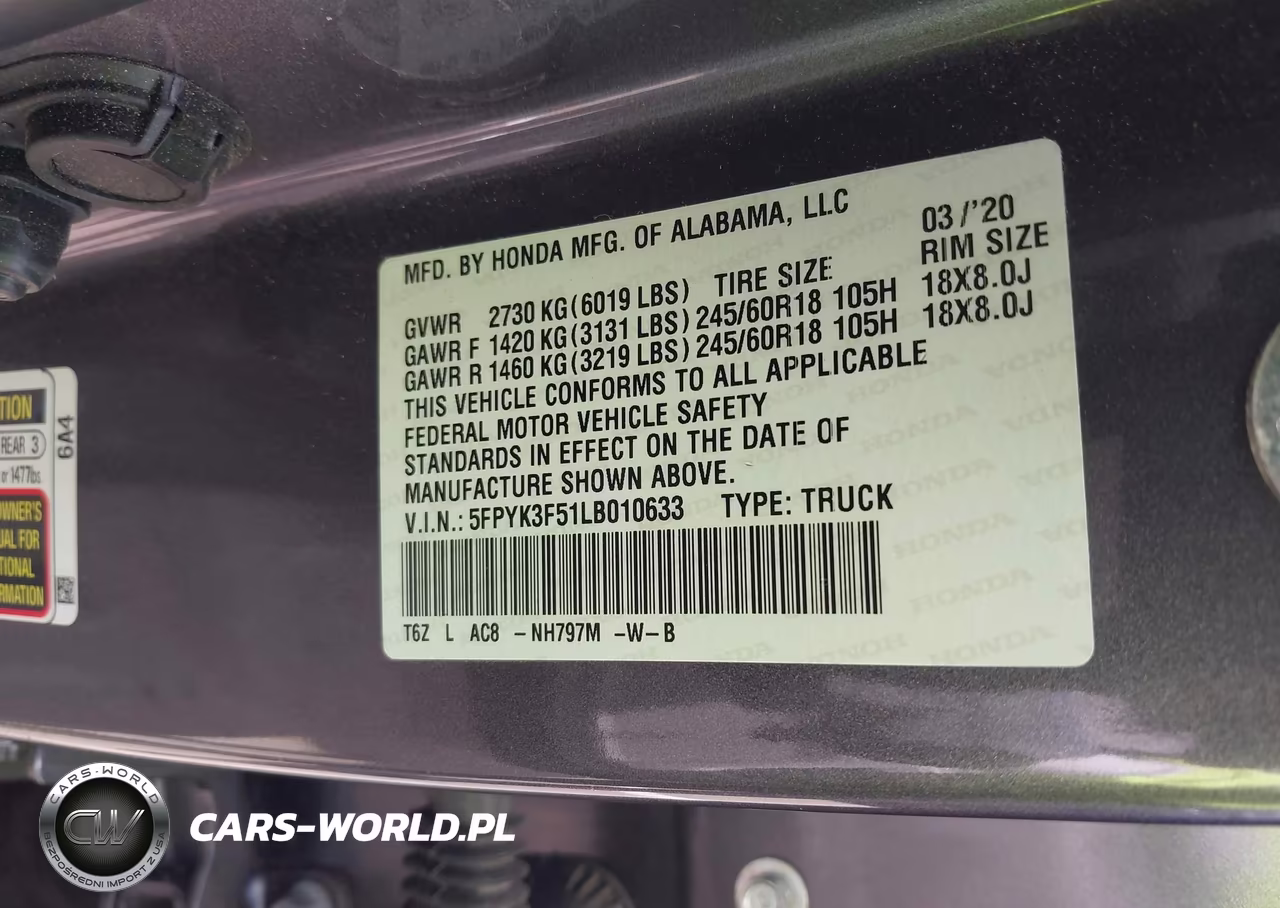 2020 Honda Ridgeline Awd Rtl VIN:5FPYK3F51LB010633 - 9