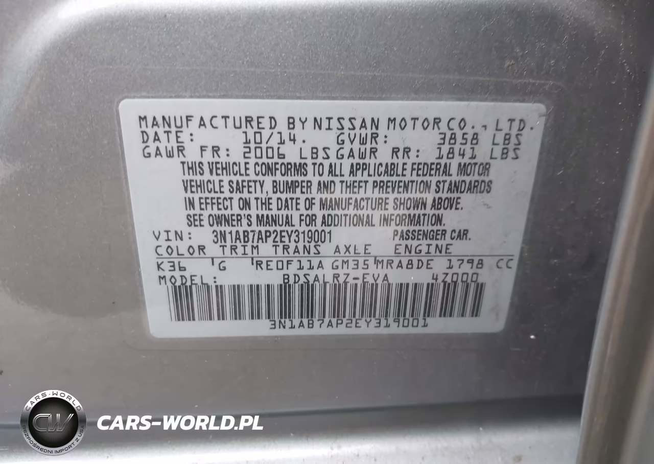2014 Nissan Sentra Sr VIN:3N1AB7AP2EY319001 - 9