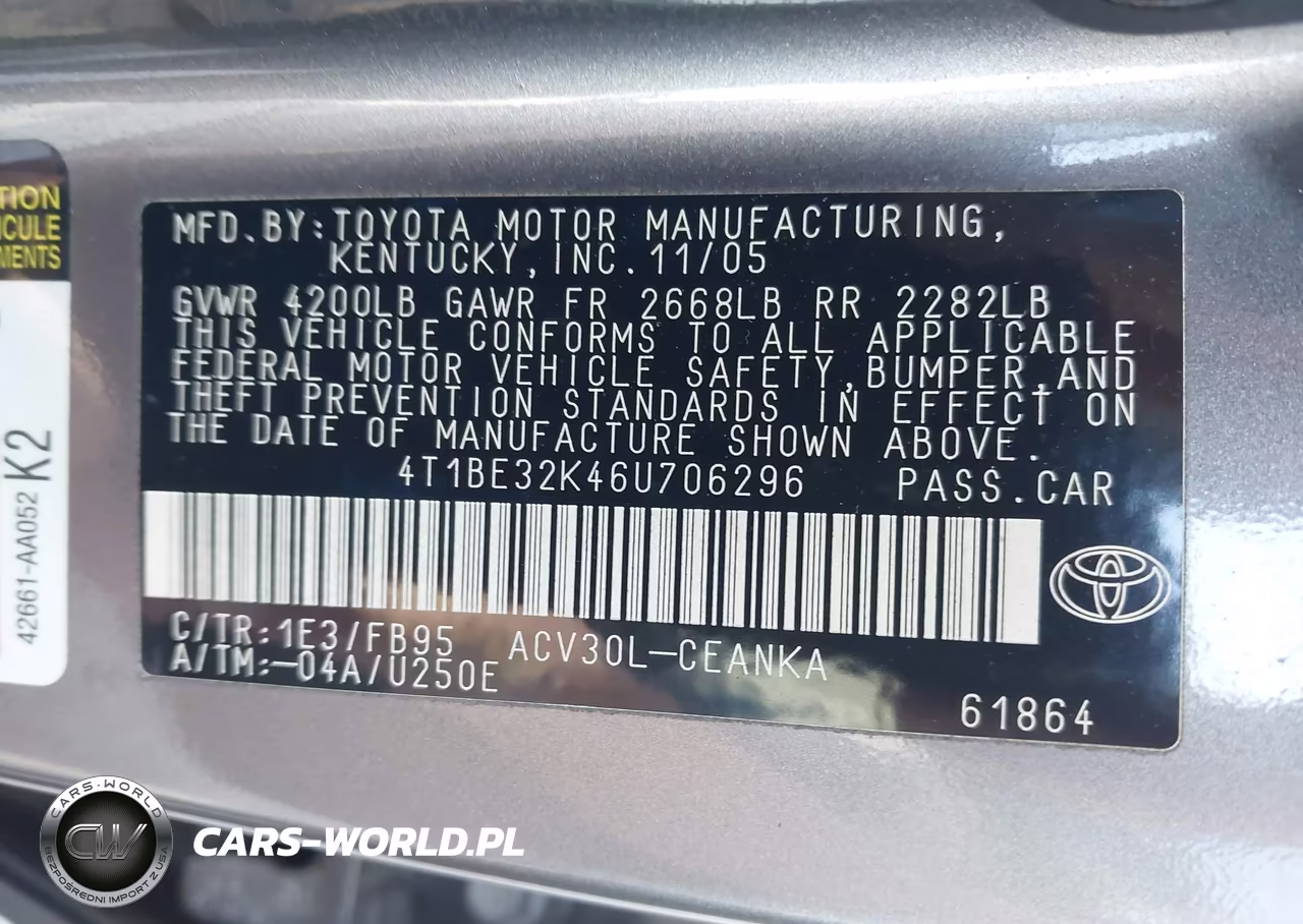 2006 Toyota Camry Le VIN:4T1BE32K46U706296 - 9
