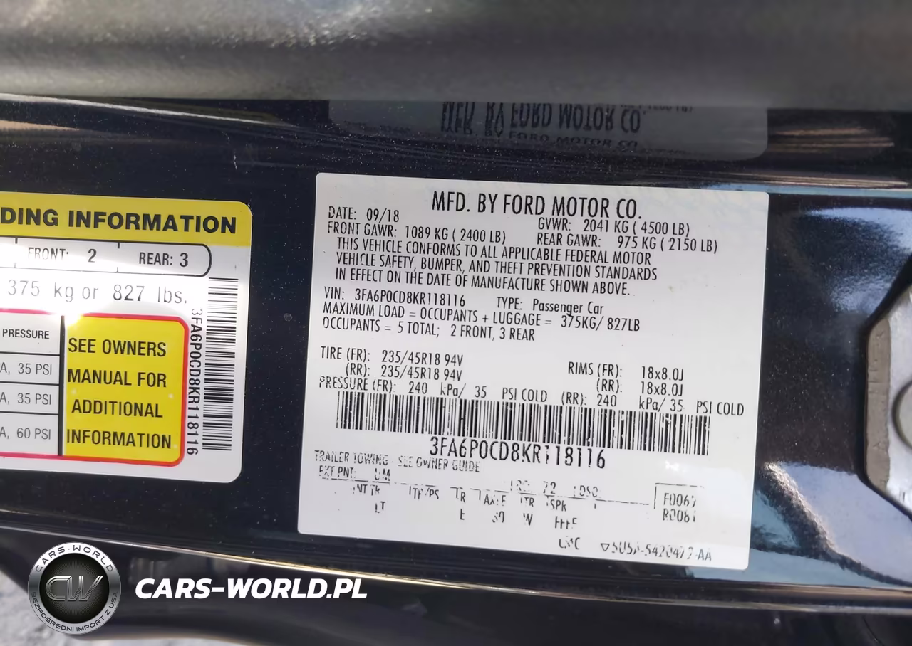 2019 Ford Fusion Sel VIN:3FA6P0CD8KR118116 - 9