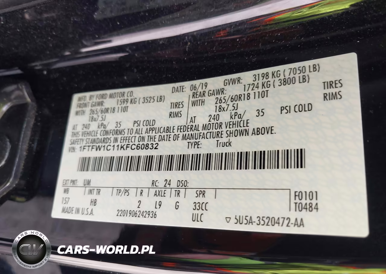 2019 Ford F-150 Lariat VIN:1FTFW1C11KFC60832 - 9