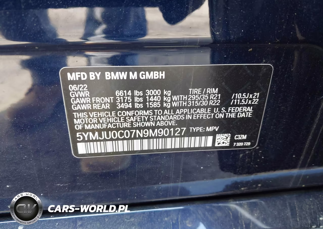 2022 BMW X5 M VIN:5YMJU0C07N9M90127 - 9