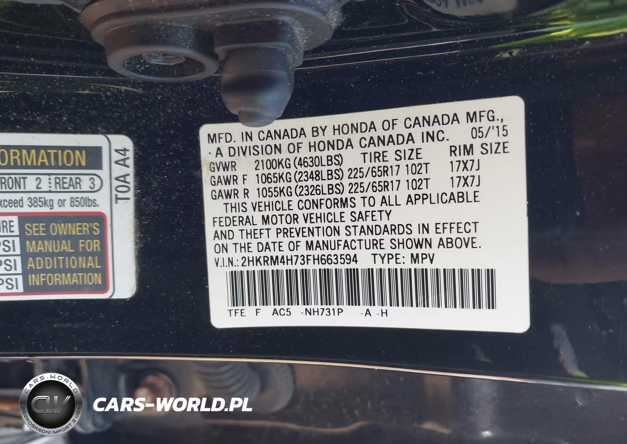 2015 Honda Cr-V Ex-L VIN:2HKRM4H73FH663594 - 9