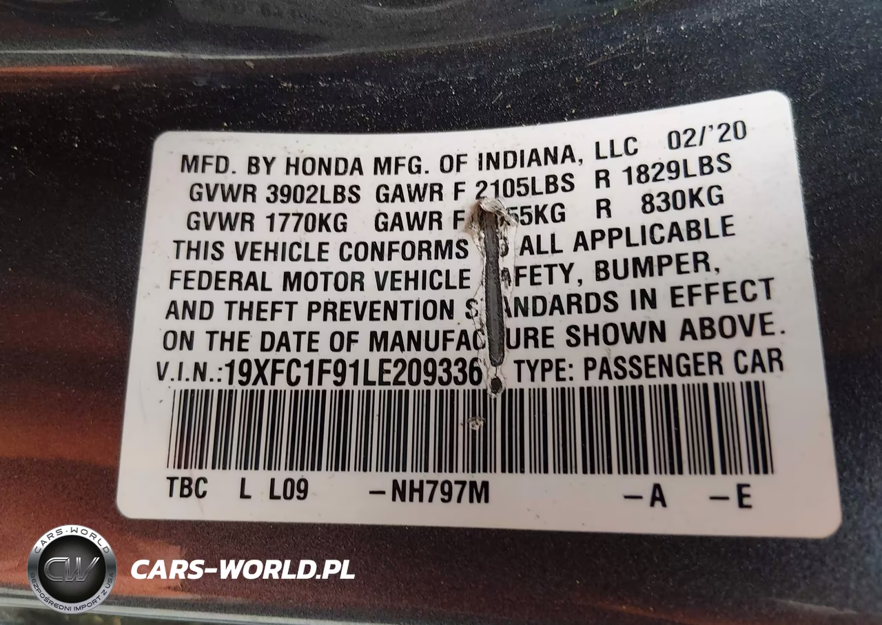 2020 Honda Civic Touring VIN:19XFC1F91LE209336 - 9
