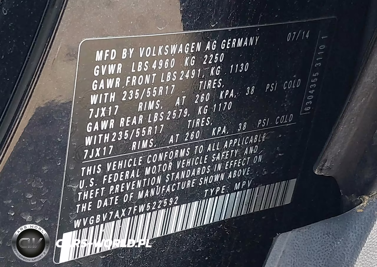 2015 Volkswagen Tiguan Se VIN:WVGBV7AX7FW522592 - 9
