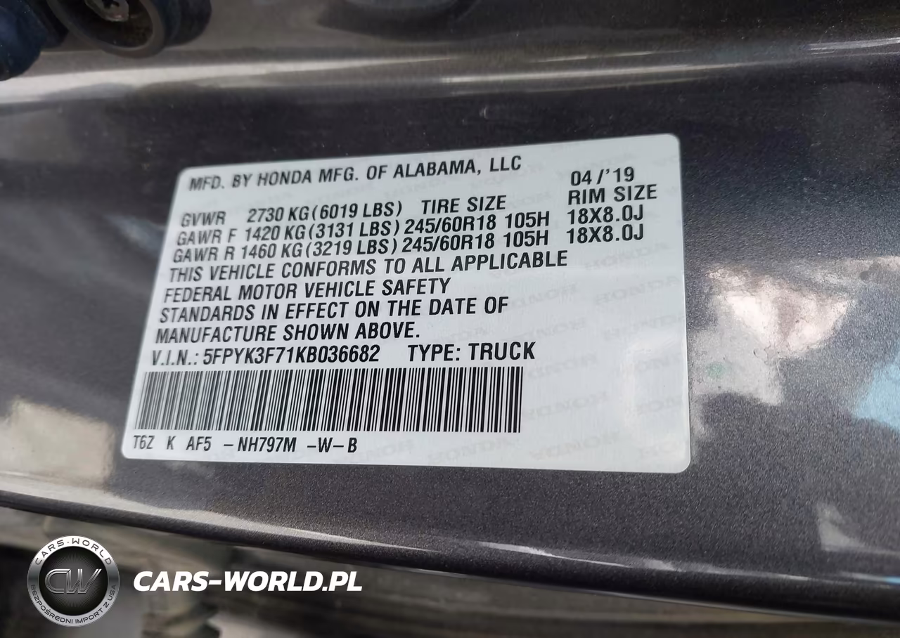 2019 Honda Ridgeline Rtl-E VIN:5FPYK3F71KB036682 - 9