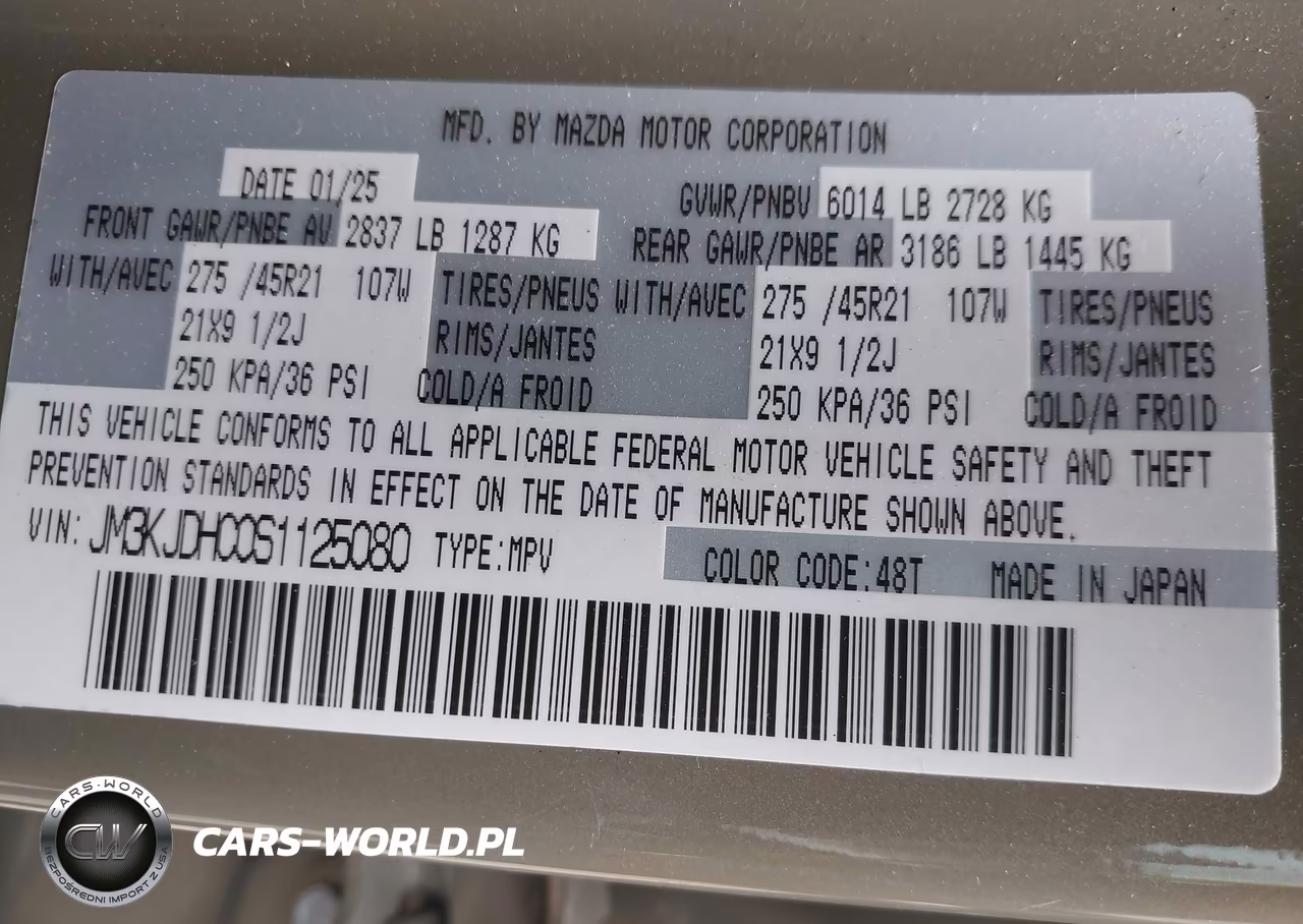 2025 Mazda Cx-70 3.3 Turbo S Premium VIN:JM3KJDHC0S1125080 - 9
