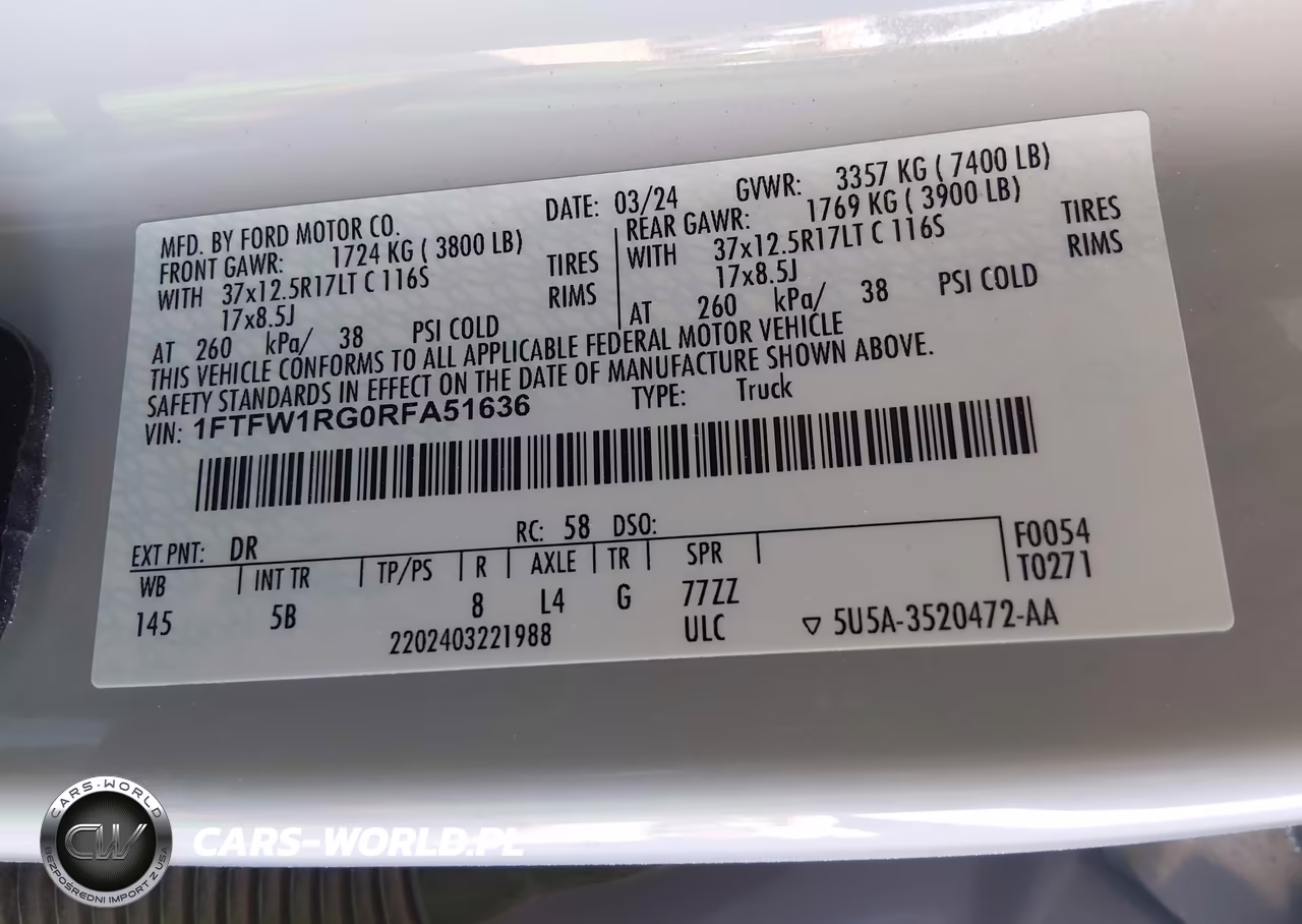 2024 Ford F-150 Raptor VIN:1FTFW1RG0RFA51636 - 9