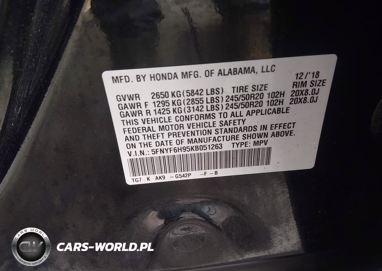 2019 Honda Pilot Touring VIN:5FNYF6H95KB051263 - 9