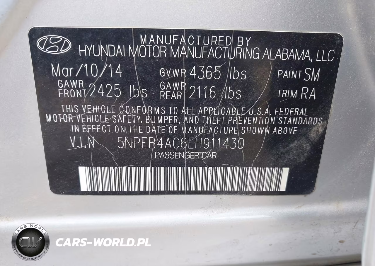 2014 Hyundai Sonata Gls VIN:5NPEB4AC6EH911430 - 9