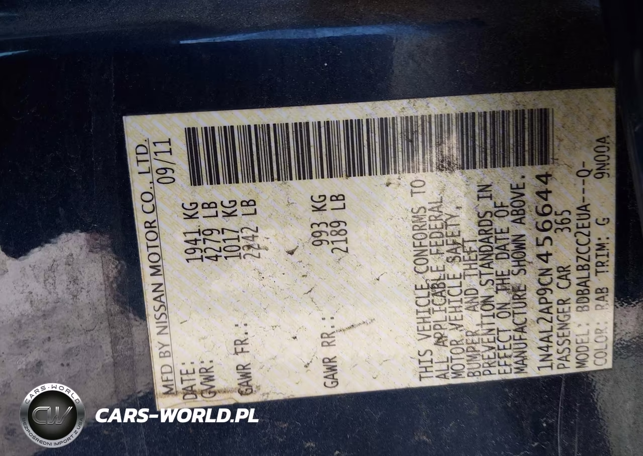 2012 Nissan Altima 2.5 S VIN:1N4AL2AP9CN456644 - 9