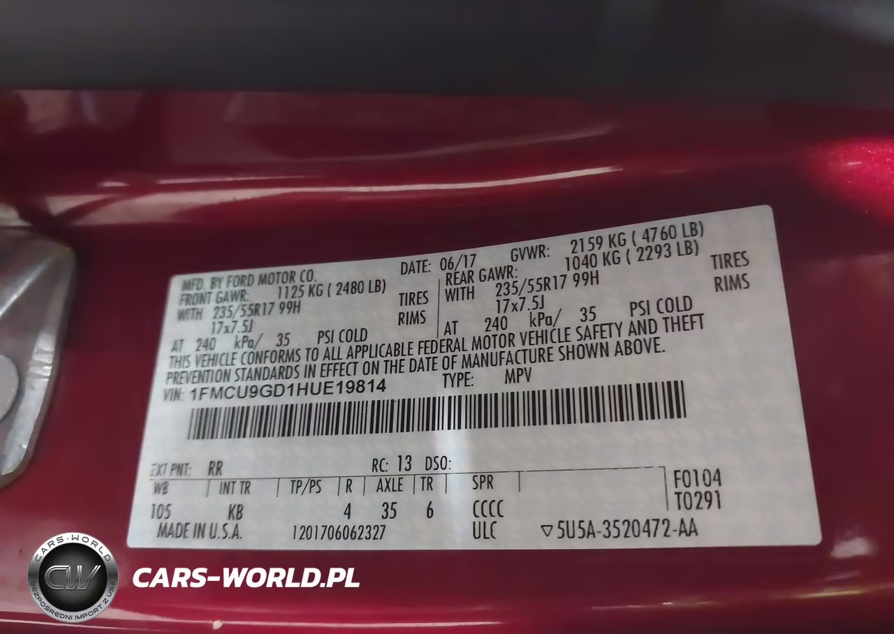 2017 Ford Escape Se VIN:1FMCU9GD1HUE19814 - 9