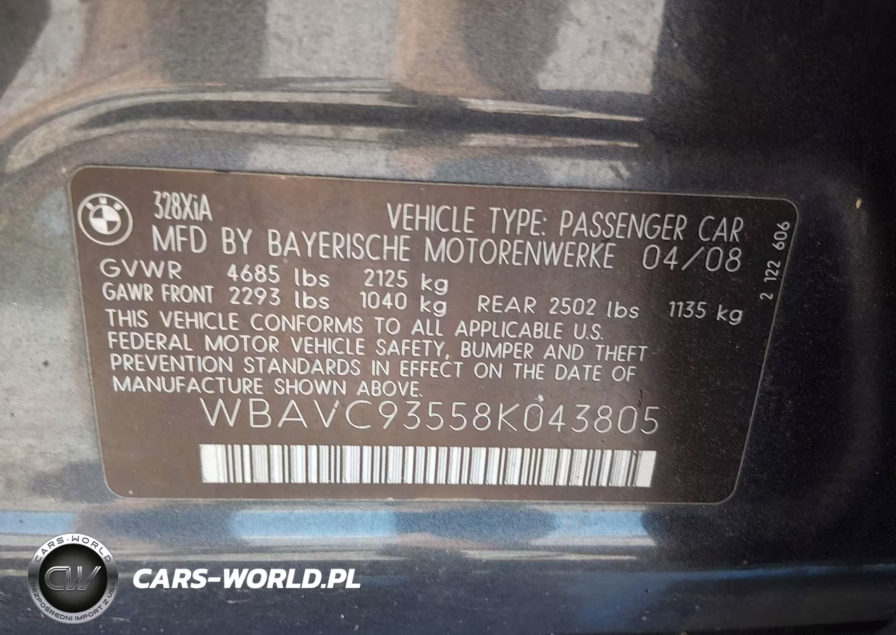 2008 BMW 328Xi VIN:WBAVC93558K043805 - 9
