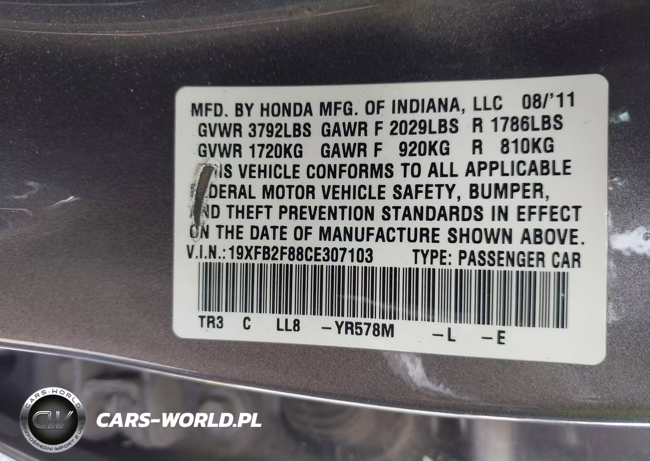 2012 Honda Civic Ex VIN:19XFB2F88CE307103 - 9