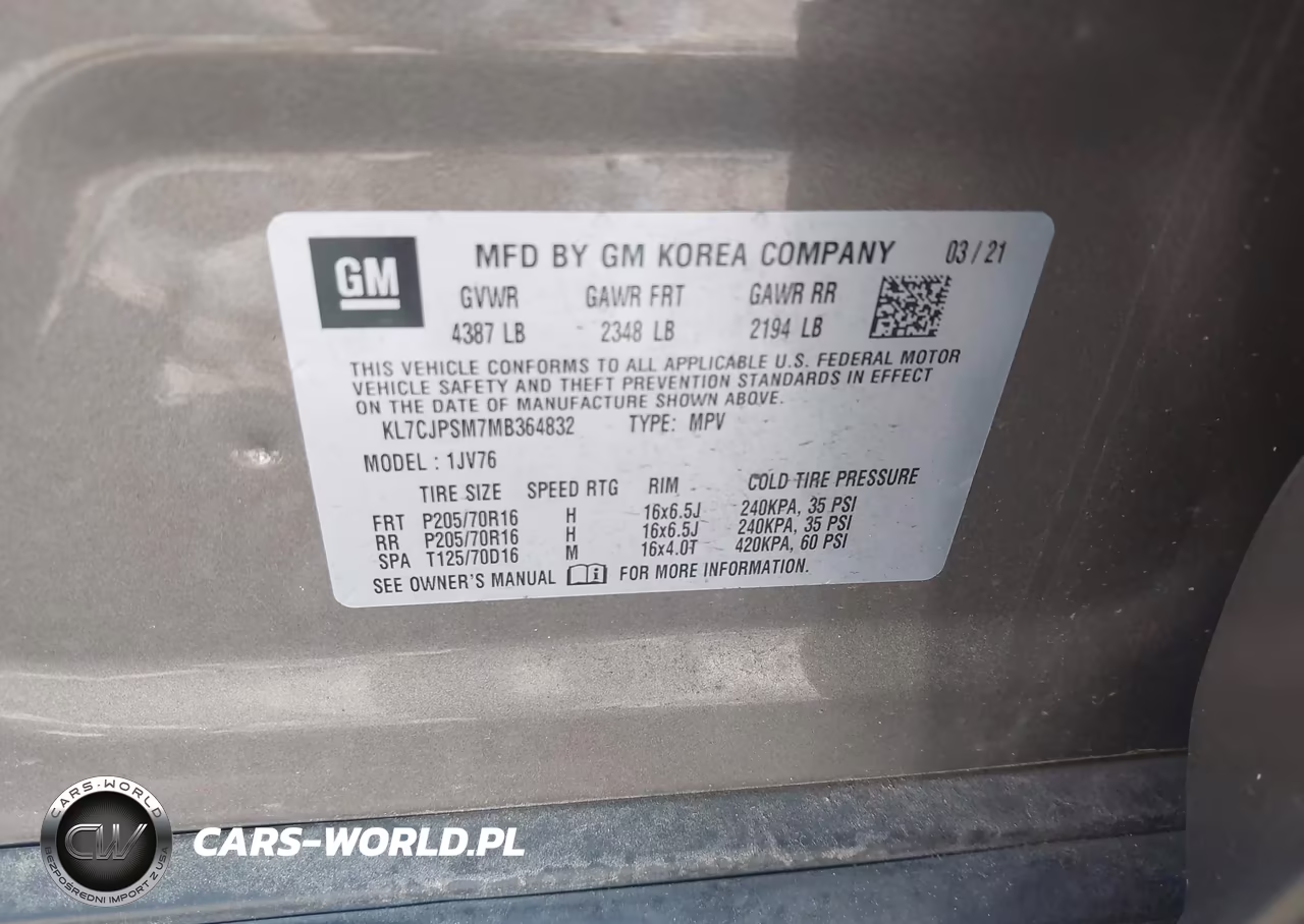 2021 Chevrolet Trax Awd Lt VIN:KL7CJPSM7MB364832 - 9