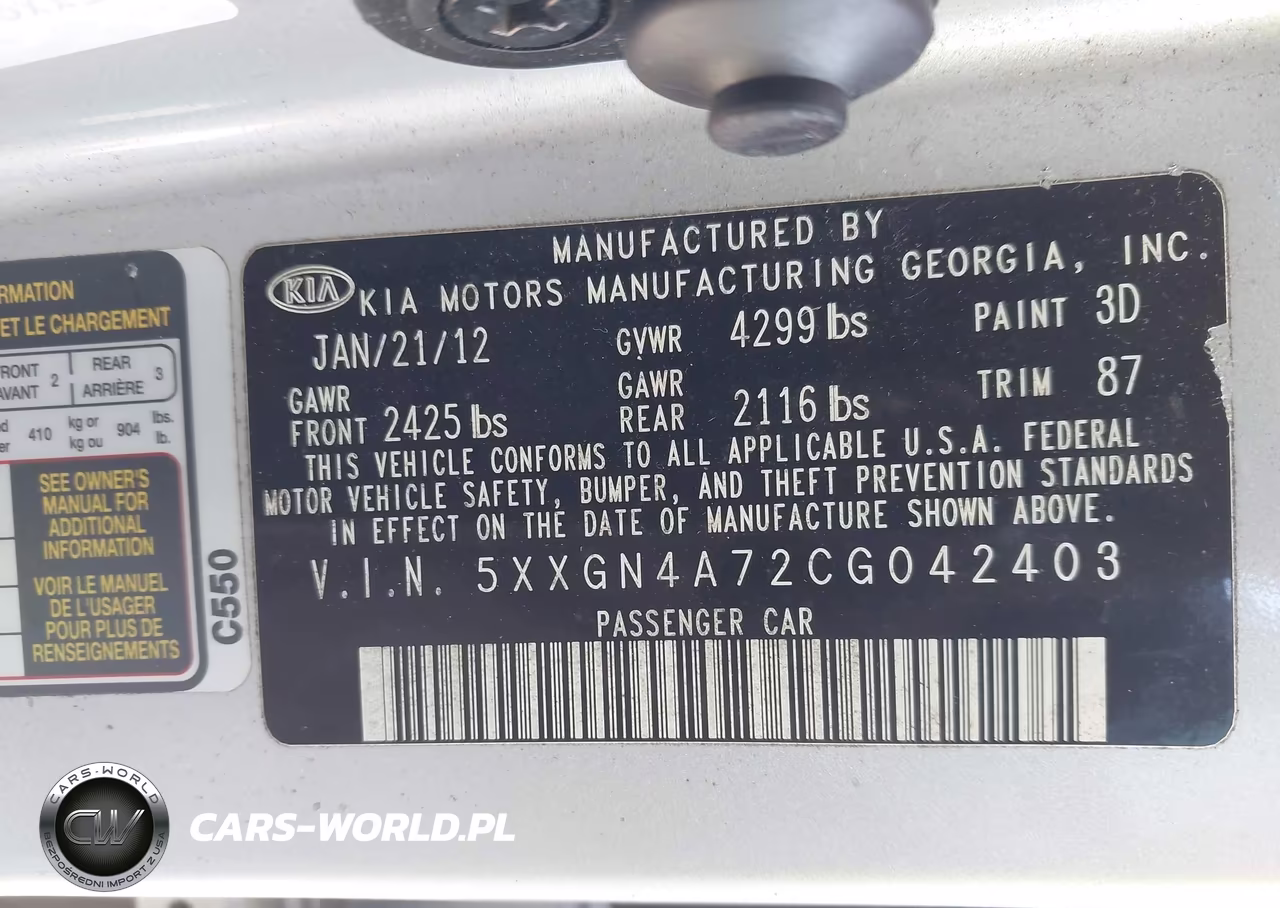 2012 Kia Optima Ex VIN:5XXGN4A72CG042403 - 9