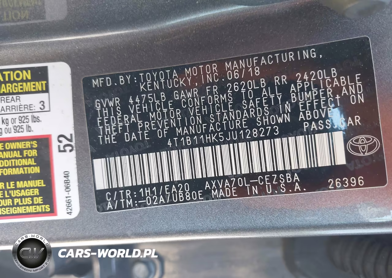 2018 Toyota Camry Se VIN:4T1B11HK5JU128273 - 9