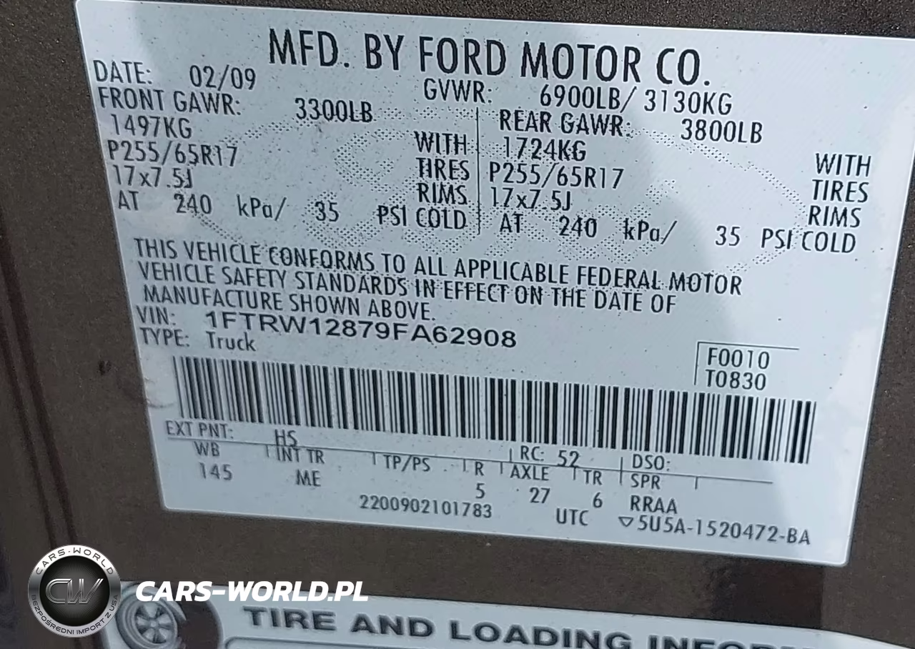 2009 Ford F-150 Xl-Xlt VIN:1FTRW12879FA62908 - 9