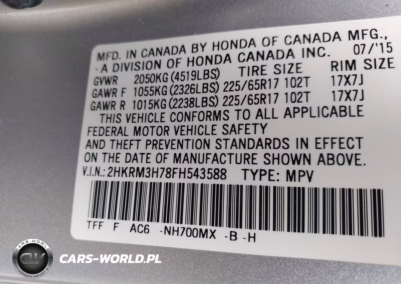 2015 Honda Cr-V Ex-L VIN:2HKRM3H78FH543588 - 9