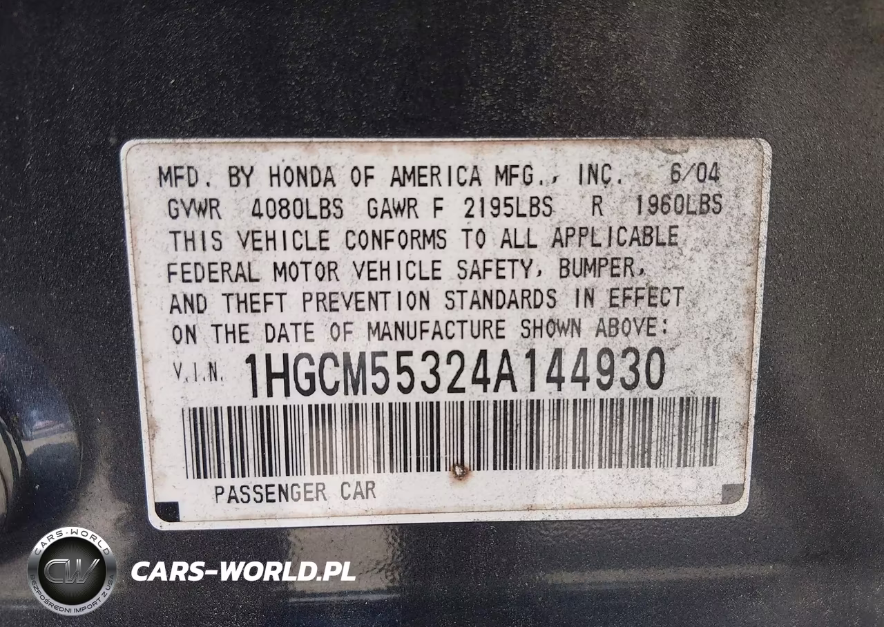 2004 Honda Accord 2.4 Lx VIN:1HGCM55324A144930 - 9