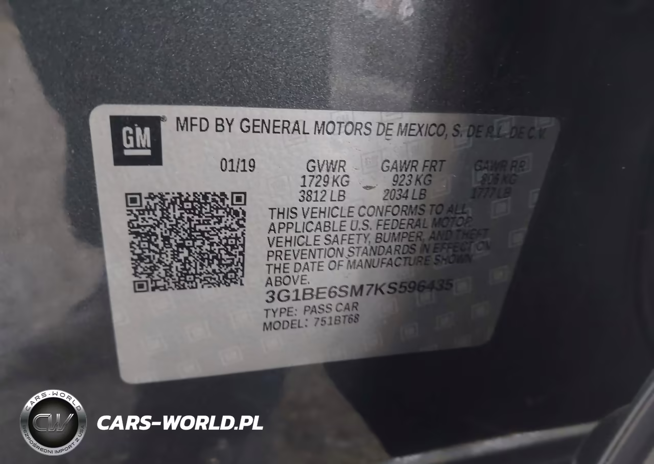 2019 Chevrolet Cruze Lt VIN:3G1BE6SM7KS596435 - 9