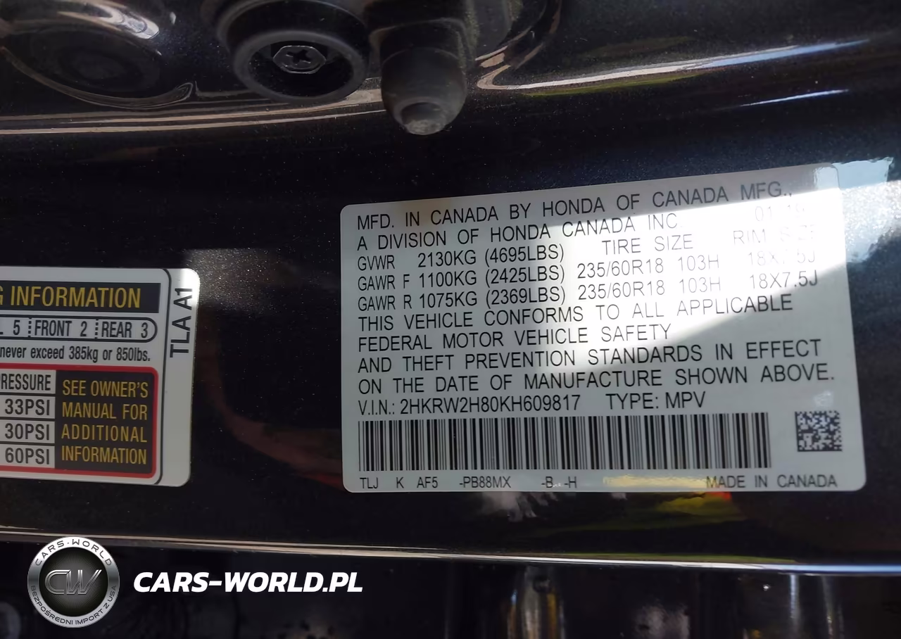 2019 Honda Cr-V Ex-L VIN:2HKRW2H80KH609817 - 9