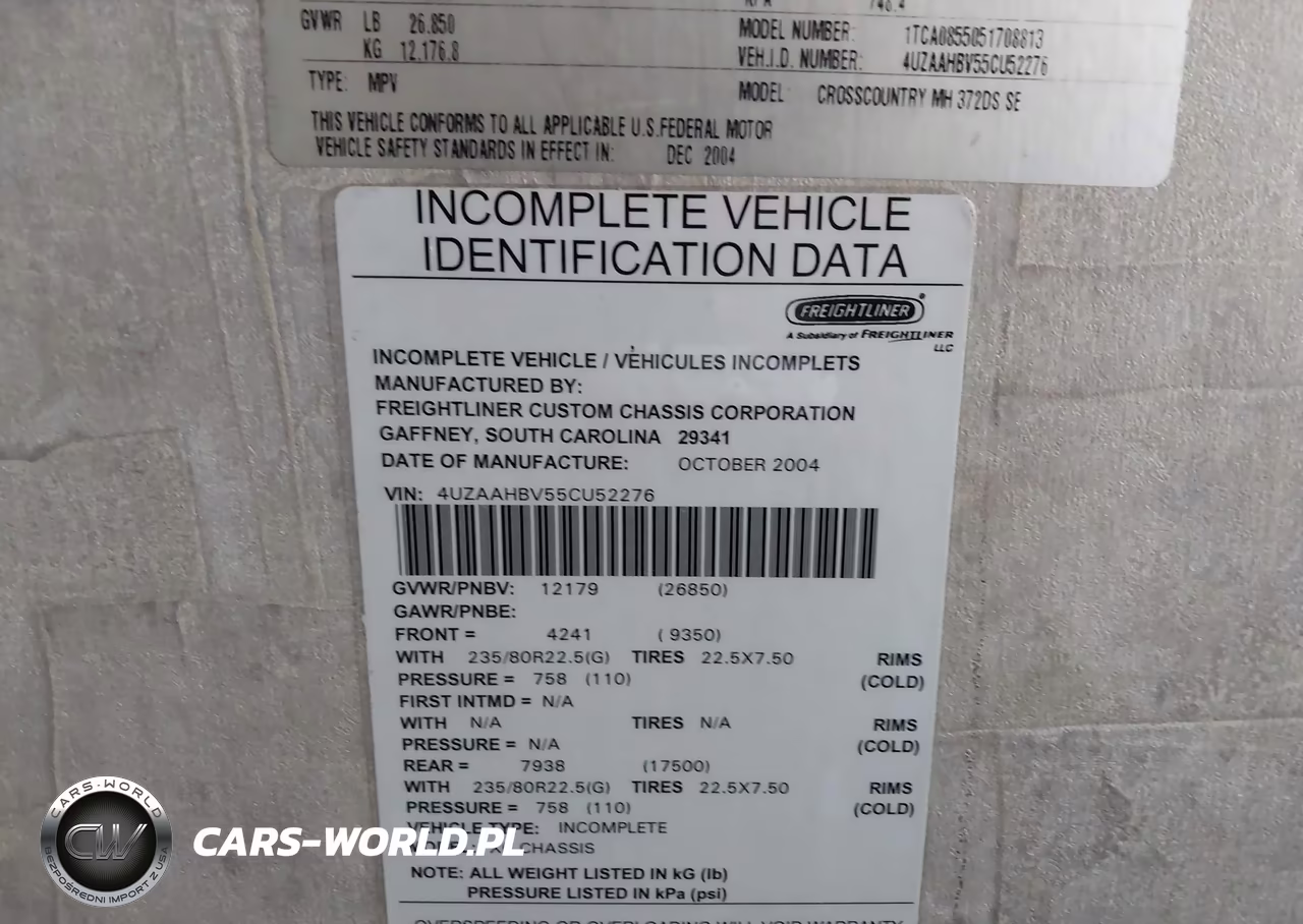 2005 Freightliner Chassis X Line Motor Home VIN:4UZAAHBV55CU52276 - 9