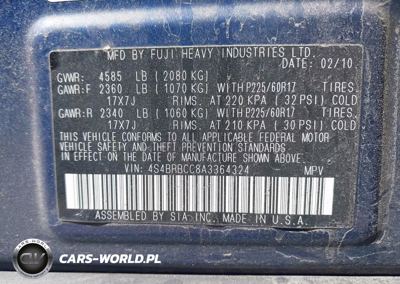 2010 Subaru Outback 2.5I Premium VIN:4S4BRBCC8A3364324 - 9
