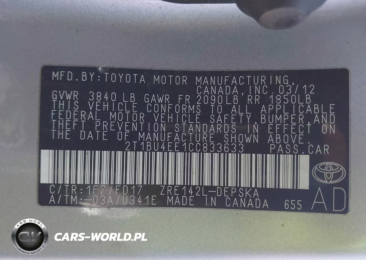 2012 Toyota Corolla S VIN:2T1BU4EE1CC833633 - 9