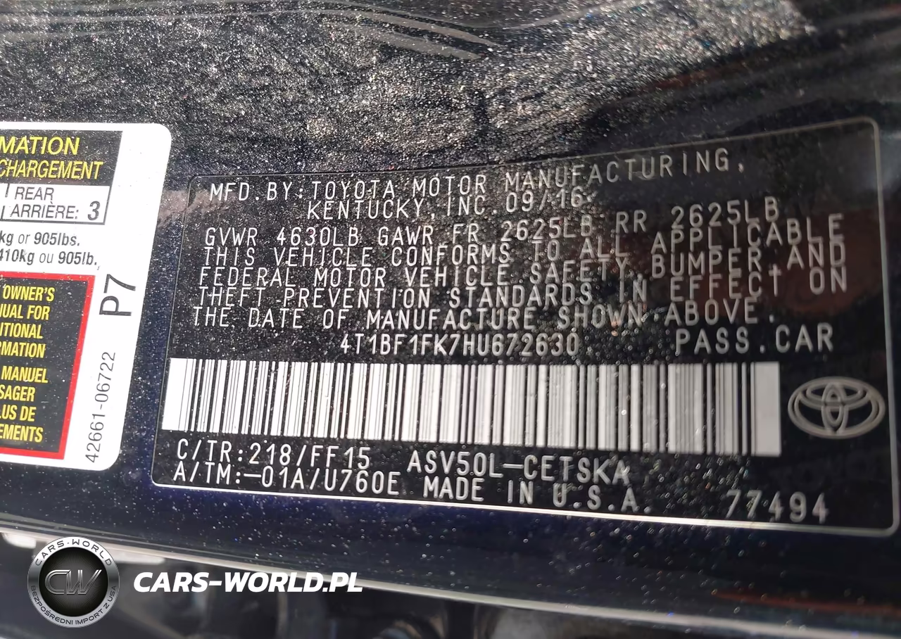 2017 Toyota Camry Se VIN:4T1BF1FK7HU672630 - 9