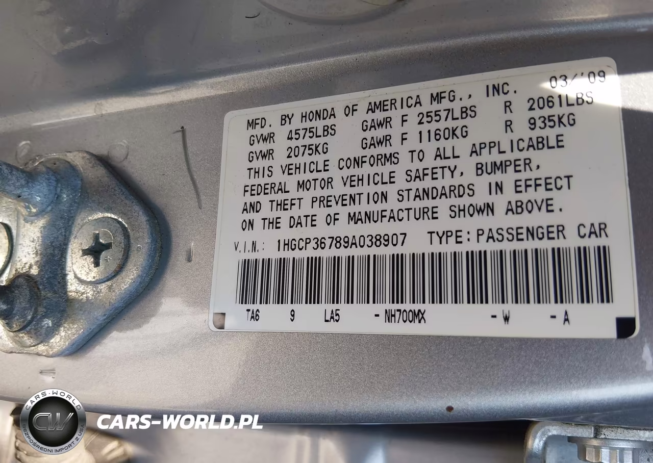 2009 Honda Accord 3.5 Ex VIN:1HGCP36789A038907 - 9