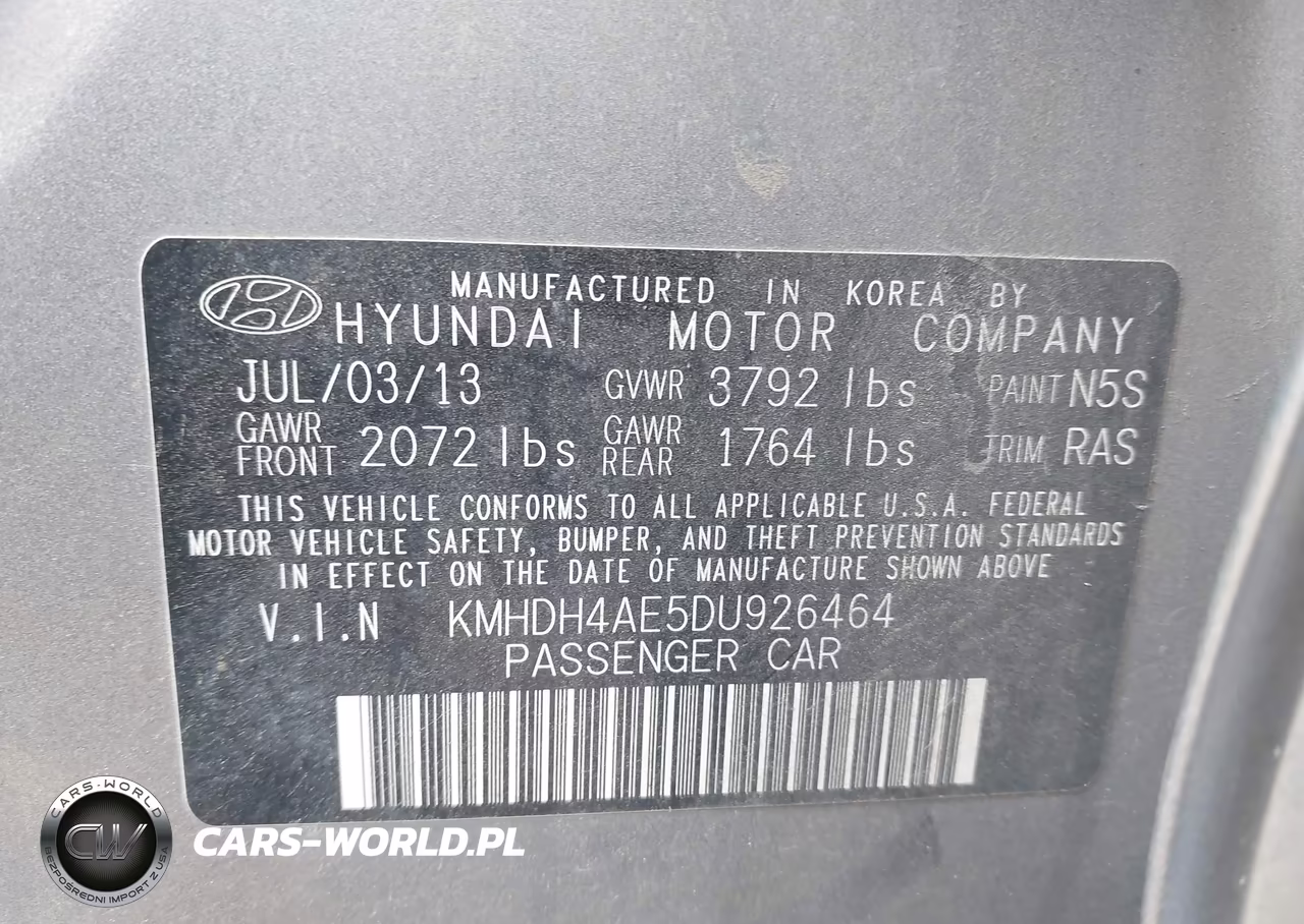 2013 Hyundai Elantra Gls VIN:KMHDH4AE5DU926464 - 9