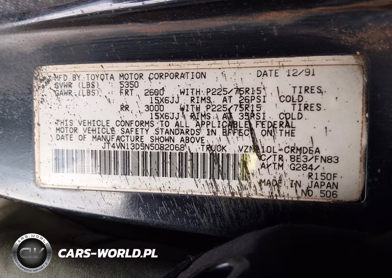1992 Toyota Pickup 1-2 Ton Ex Lng Whlbse Dlx VIN:JT4VN13D5N5082068 - 9