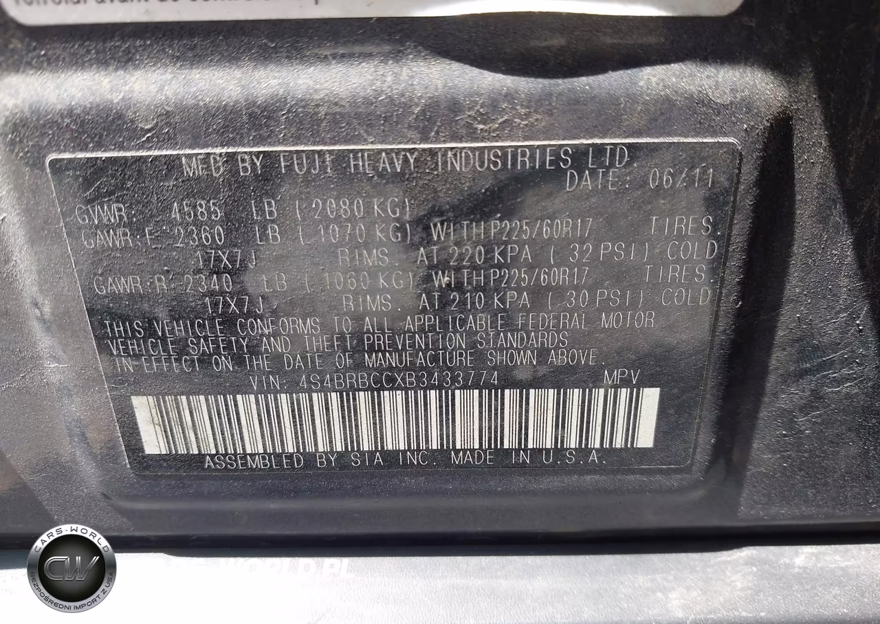2011 Subaru Outback 2.5I Premium VIN:4S4BRBCCXB3433774 - 9
