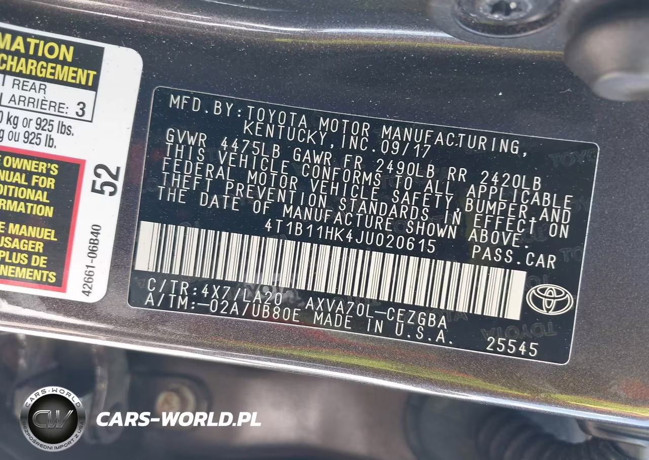 2018 Toyota Camry Xle VIN:4T1B11HK4JU020615 - 9