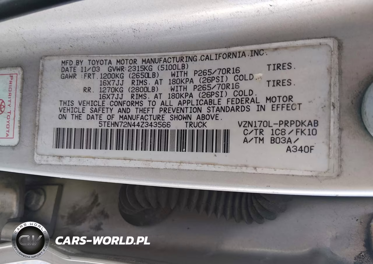 2004 Toyota Tacoma Base V6 VIN:5TEHN72N44Z343566 - 9