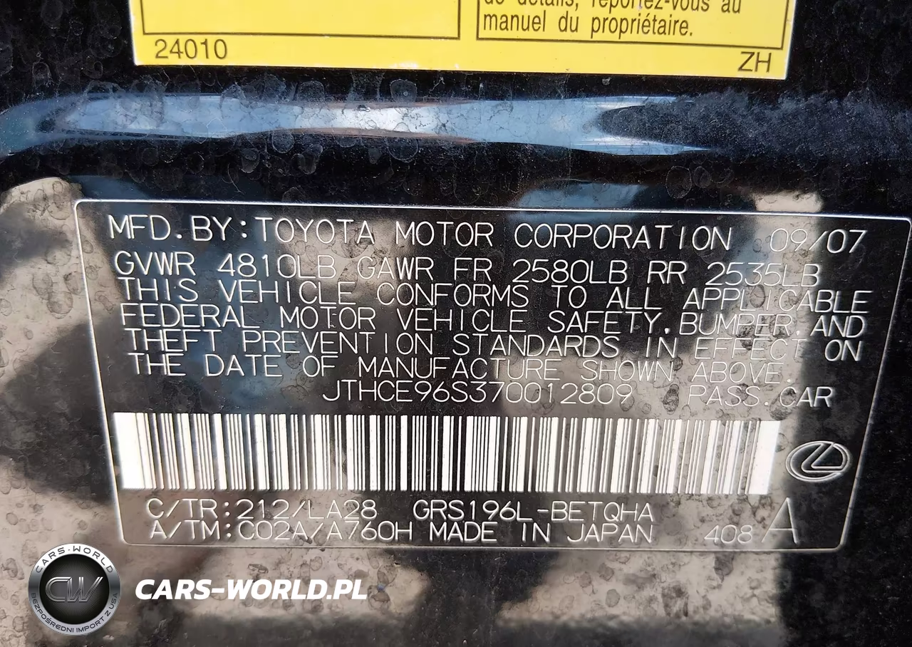2007 Lexus Gs 350 VIN:JTHCE96S370012809 - 9