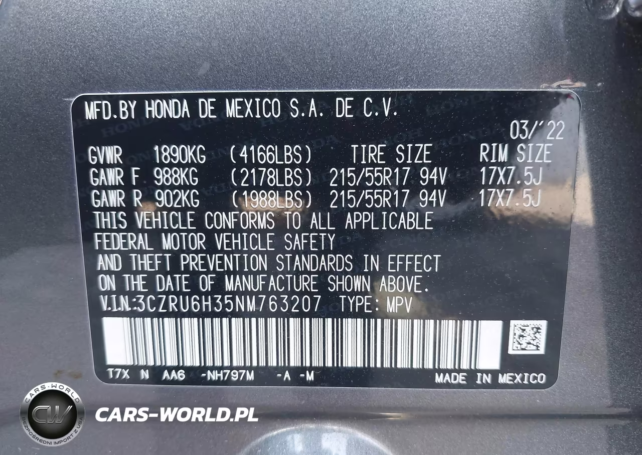 2022 Honda Hr-V Awd Lx VIN:3CZRU6H35NM763207 - 9