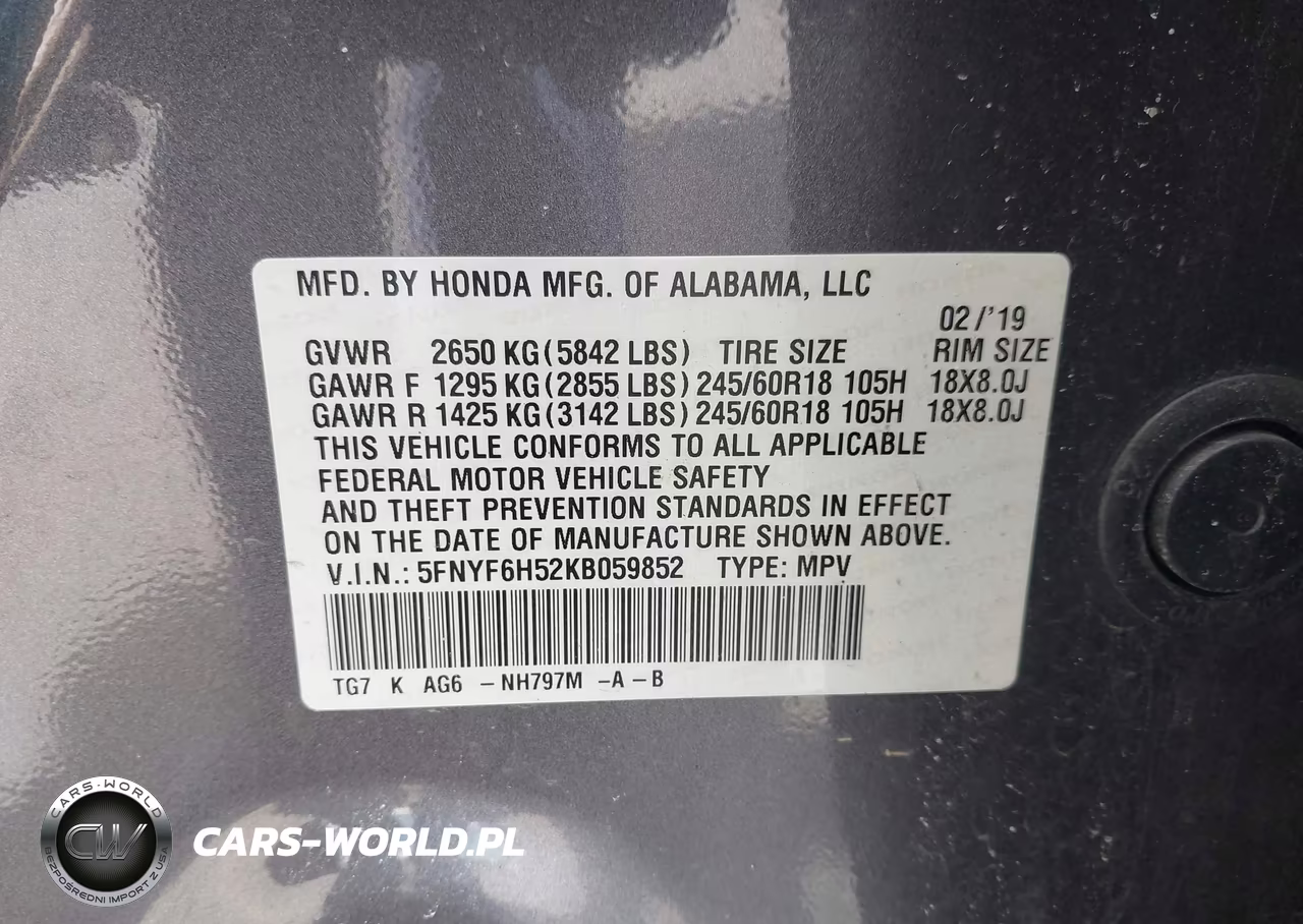 2019 Honda Pilot Ex-L VIN:5FNYF6H52KB059852 - 9