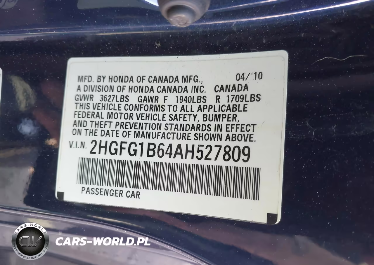 2010 Honda Civic Lx VIN:2HGFG1B64AH527809 - 9