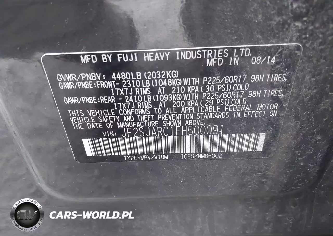 2015 Subaru Forester 2.5I Limited VIN:JF2SJARC1FH500091 - 9