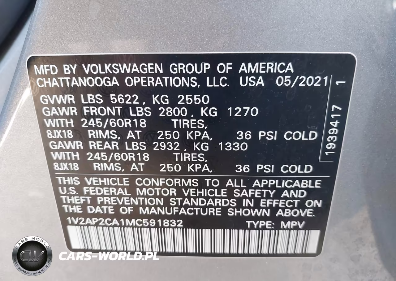 2021 Volkswagen Atlas 2.0T S VIN:1V2AP2CA1MC591832 - 9