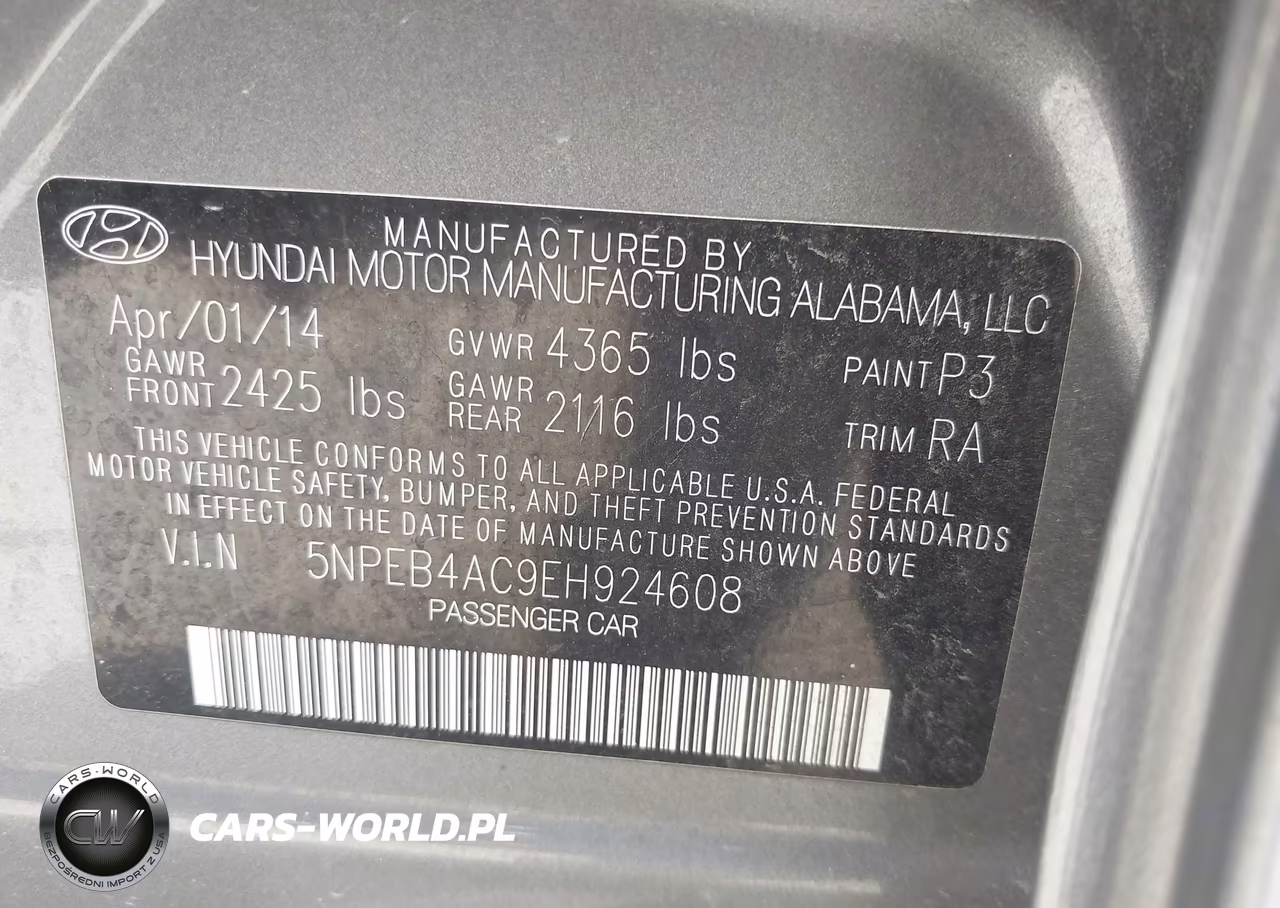 2014 Hyundai Sonata Gls VIN:5NPEB4AC9EH924608 - 9