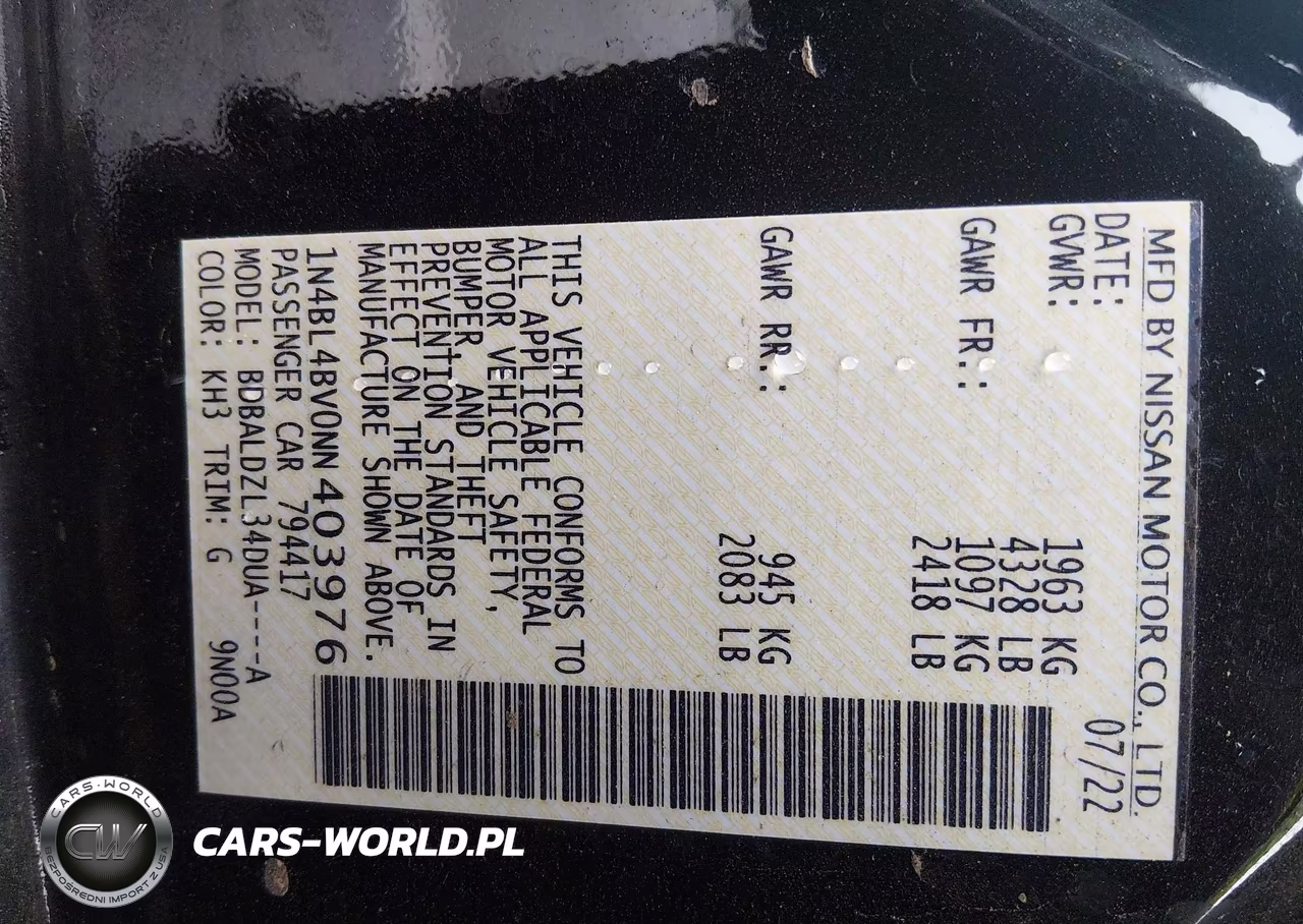 2022 Nissan Altima S Fwd VIN:1N4BL4BV0NN403976 - 9