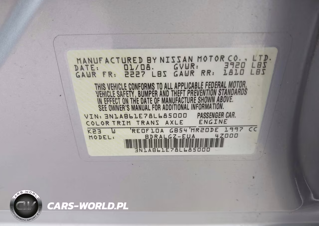 2008 Nissan Sentra 2.0Sl VIN:3N1AB61E78L685000 - 9