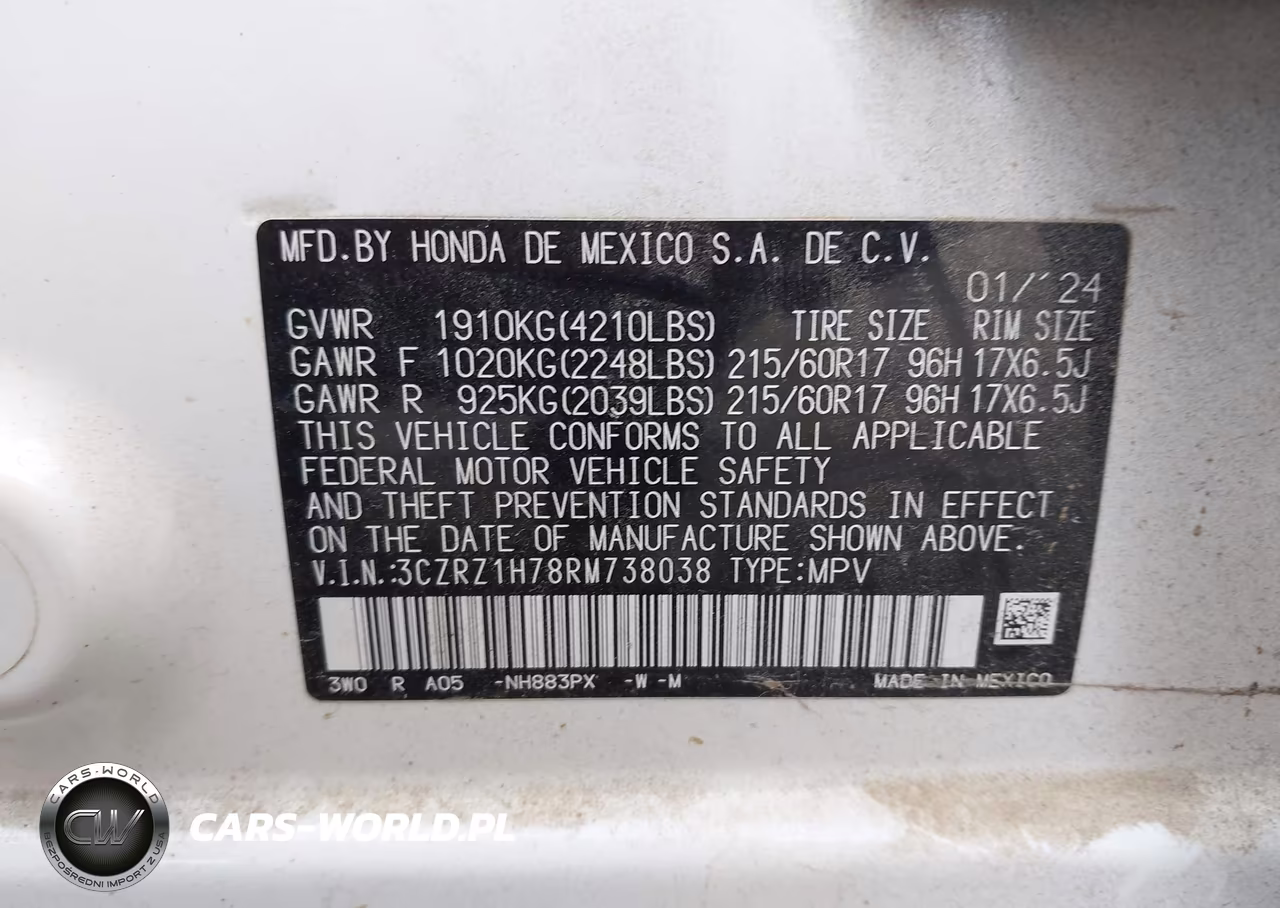 2024 Honda Hr-V 2Wd Ex-L-2Wd Ex-L W-O Bsi VIN:3CZRZ1H78RM738038 - 9